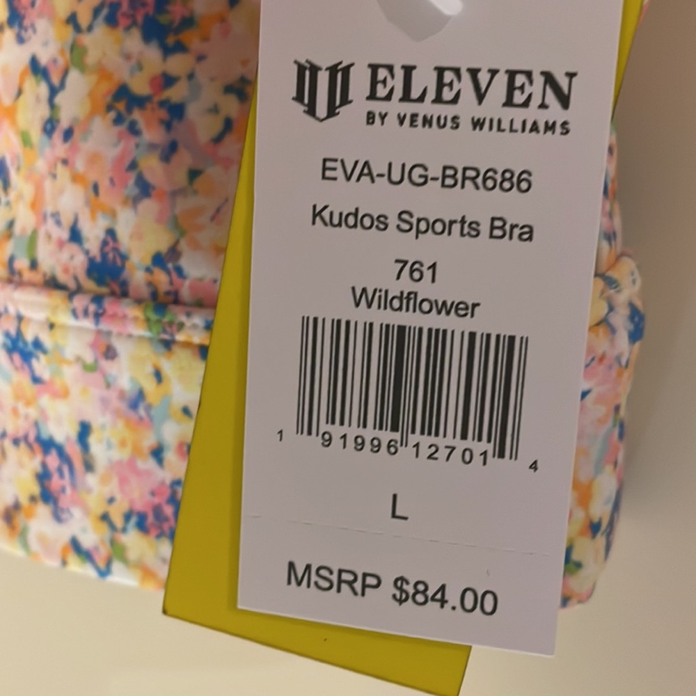 EleVen By Venus Williams Tennis Feminine Floral Kudos Sports Bra Wildflower sz L - Picture 5 of 8